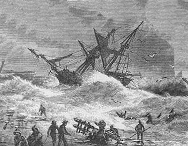 An illustration of the Brig St. John shipwreck of 1849.