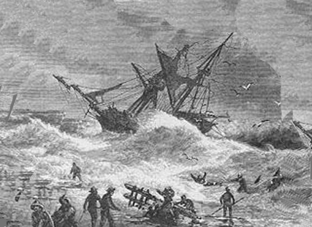 An illustration of the Brig St. John shipwreck of 1849.