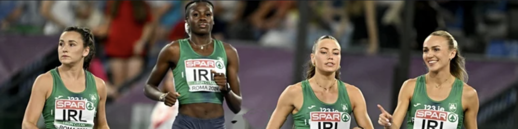 The Irish women's 4x400 relay team from left to right Phil Healy, Rhasidat Adeleke, Sophie Becker, and Sharlene Mawdsley