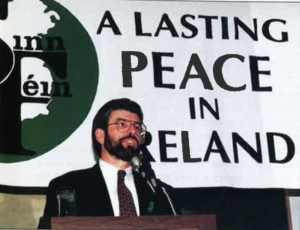 Gerry Adams speaking at the Plaza Hotel in New York, 1997. 