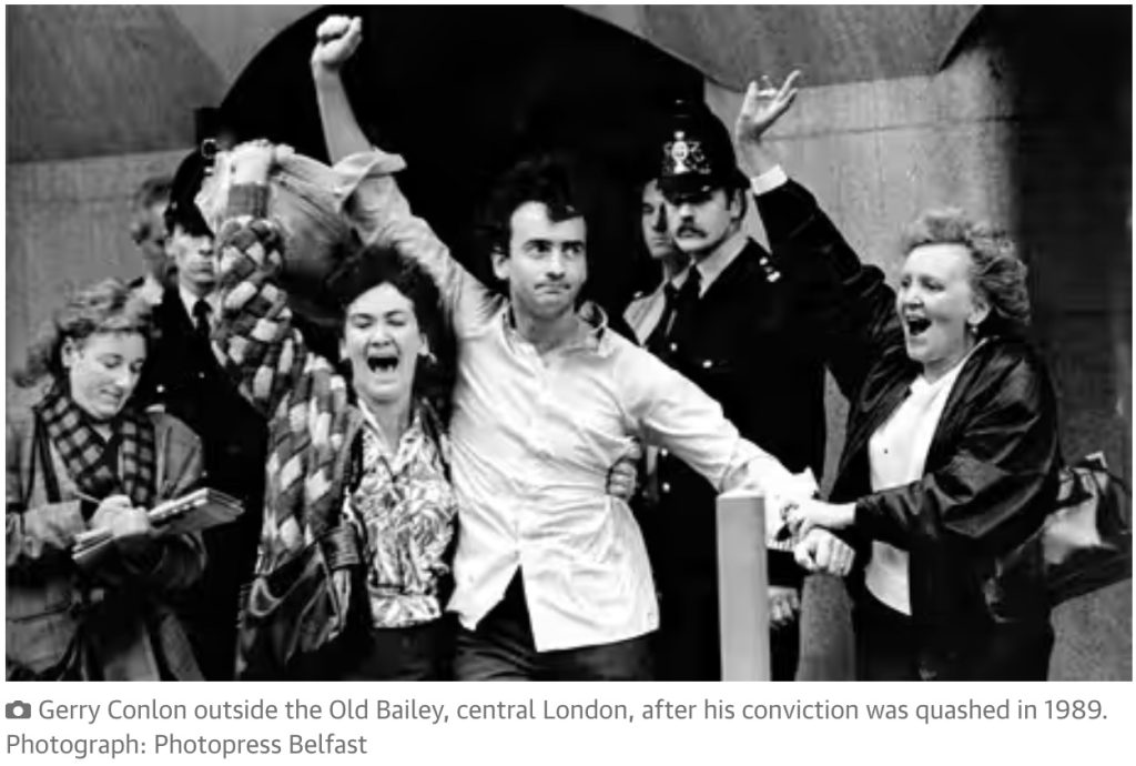 Gerry Conlon outside the Old Bailey, London, after his conviction was quashed in 1989. Photo: Photopress Belfast