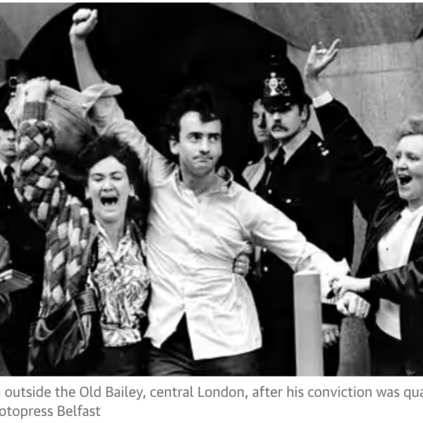 Gerry Conlon outside the Old Bailey, London, after his conviction was quashed in 1989. Photo: Photopress Belfast