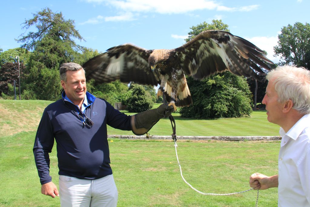 McMahon participated in falconry on a recent trip to Ireland