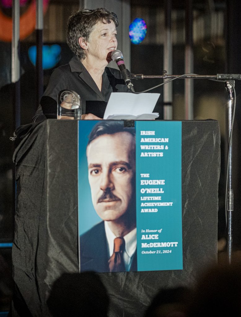 Alice McDermott receiving the Eugene O’Neill Award from Irish American Writers and Artists.