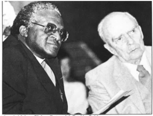 South African Bishop Tutu with Seán MacBride. Photo: Derek Spiers.