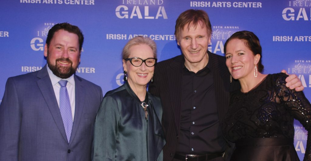 Irish Arts Center Executive 
Director Aidan Connollly, Meryl Streep, Liam Neeson, and Irish Arts Center Vice Chair Pauline Turley. 
